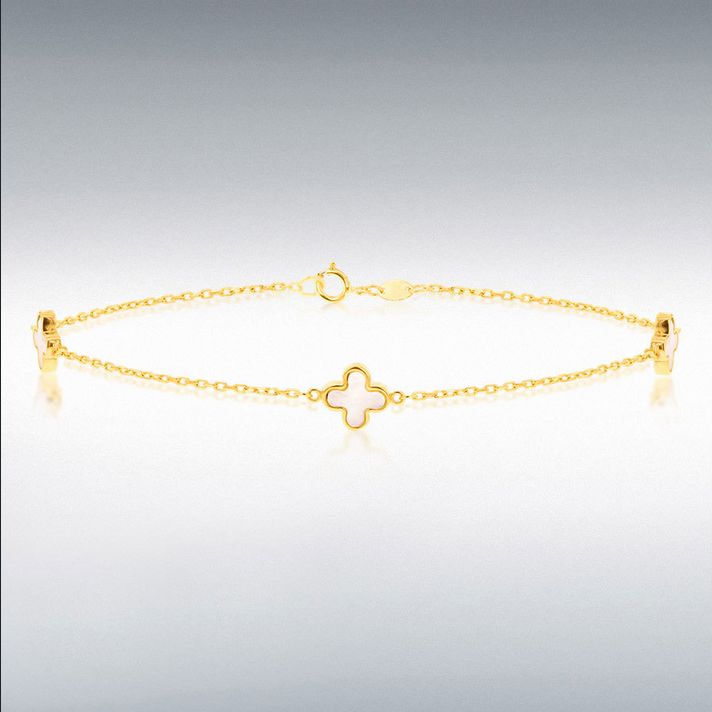 9ct Yellow Gold Mother of Pearl Clover Bracelet