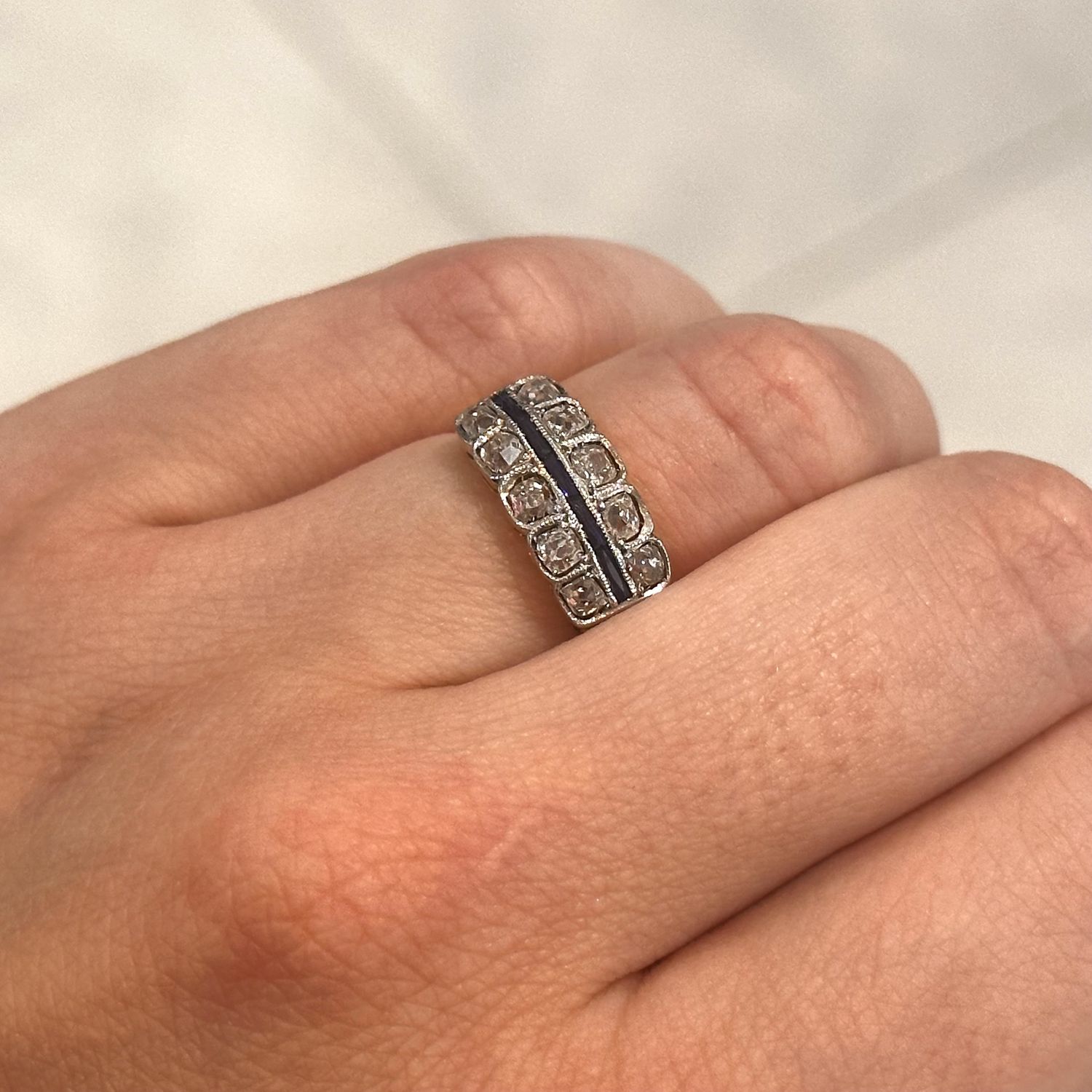 Pre-Owned Unhallmarked Yellow Metal Ring With Old Cut Diamonds and Sapphires
