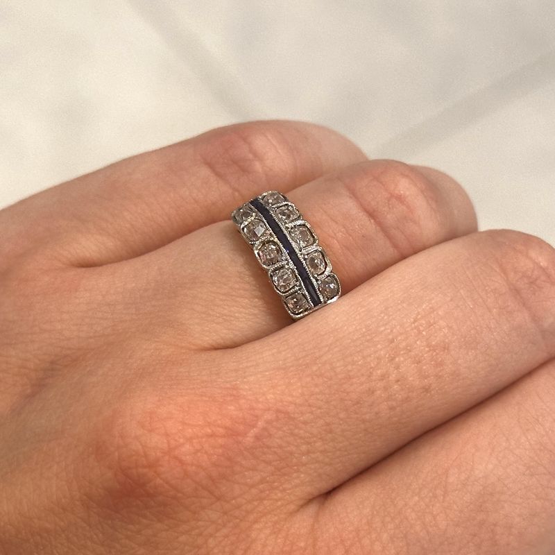 Pre-Owned Unhallmarked Yellow Metal Ring With Old Cut Diamonds and Sapphires