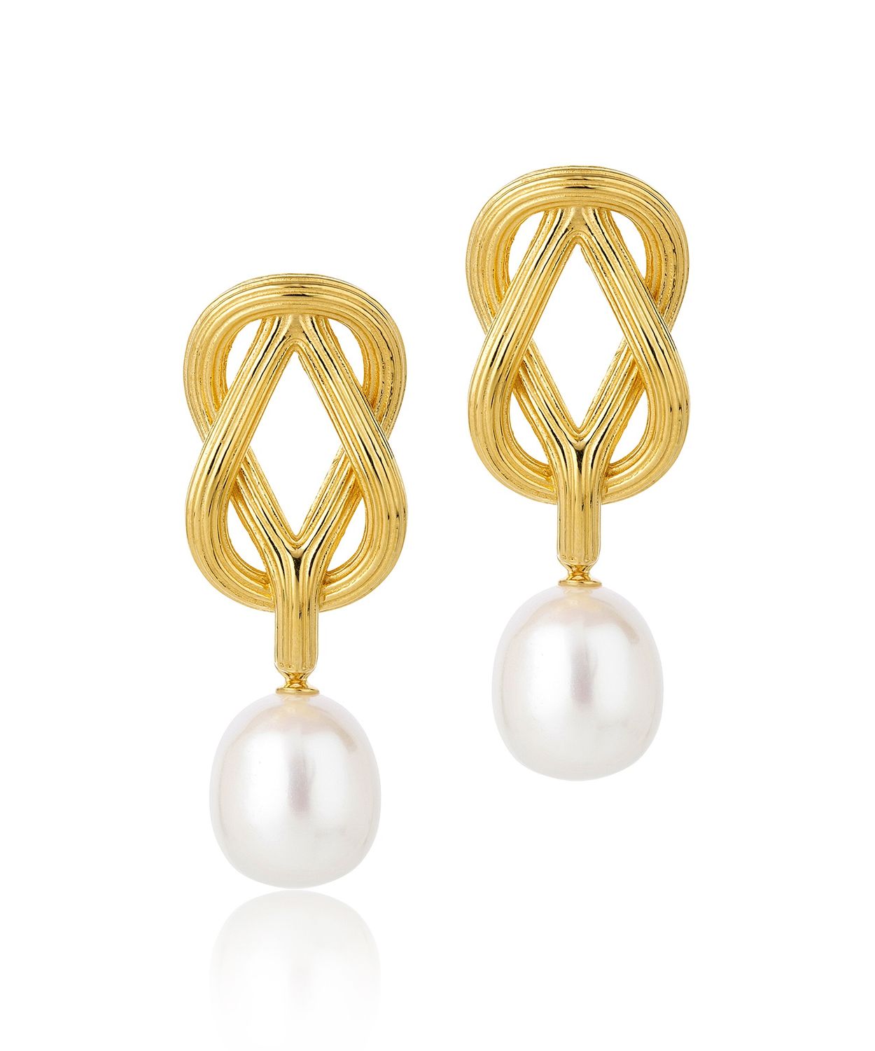 Silver Gold Plated Love Knot Pearl Drop Earrings