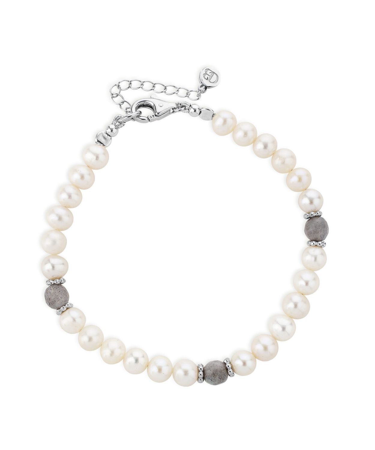 Sterling Silver Fresh Water Pearl With Three Labradorite Beads Bracelet