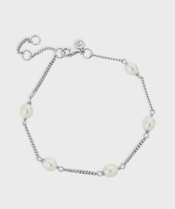 Sterling Silver Fresh Water Pearl And Chain Bracelet