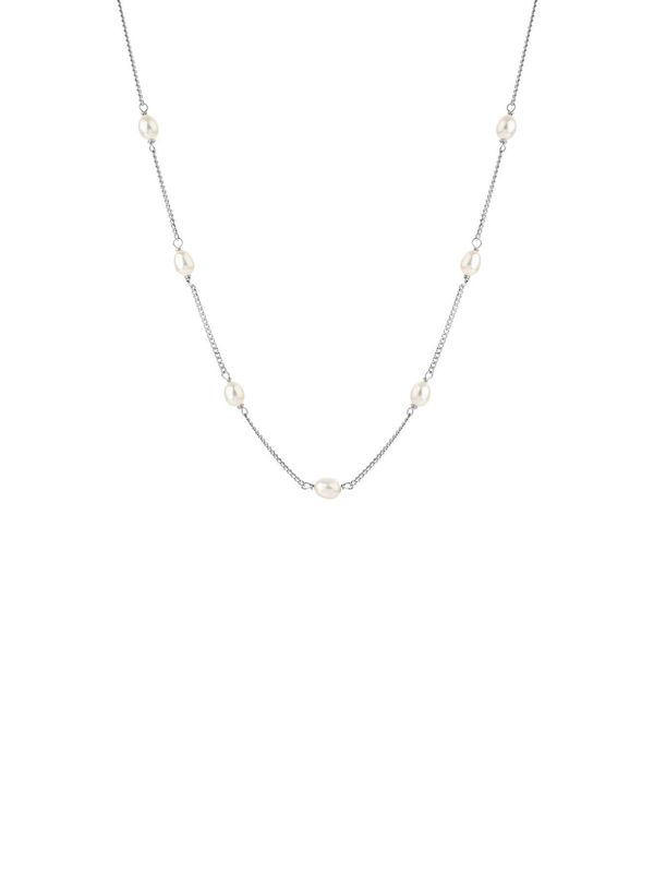 Sterling Silver Fresh Water Pearl And Chain Necklace