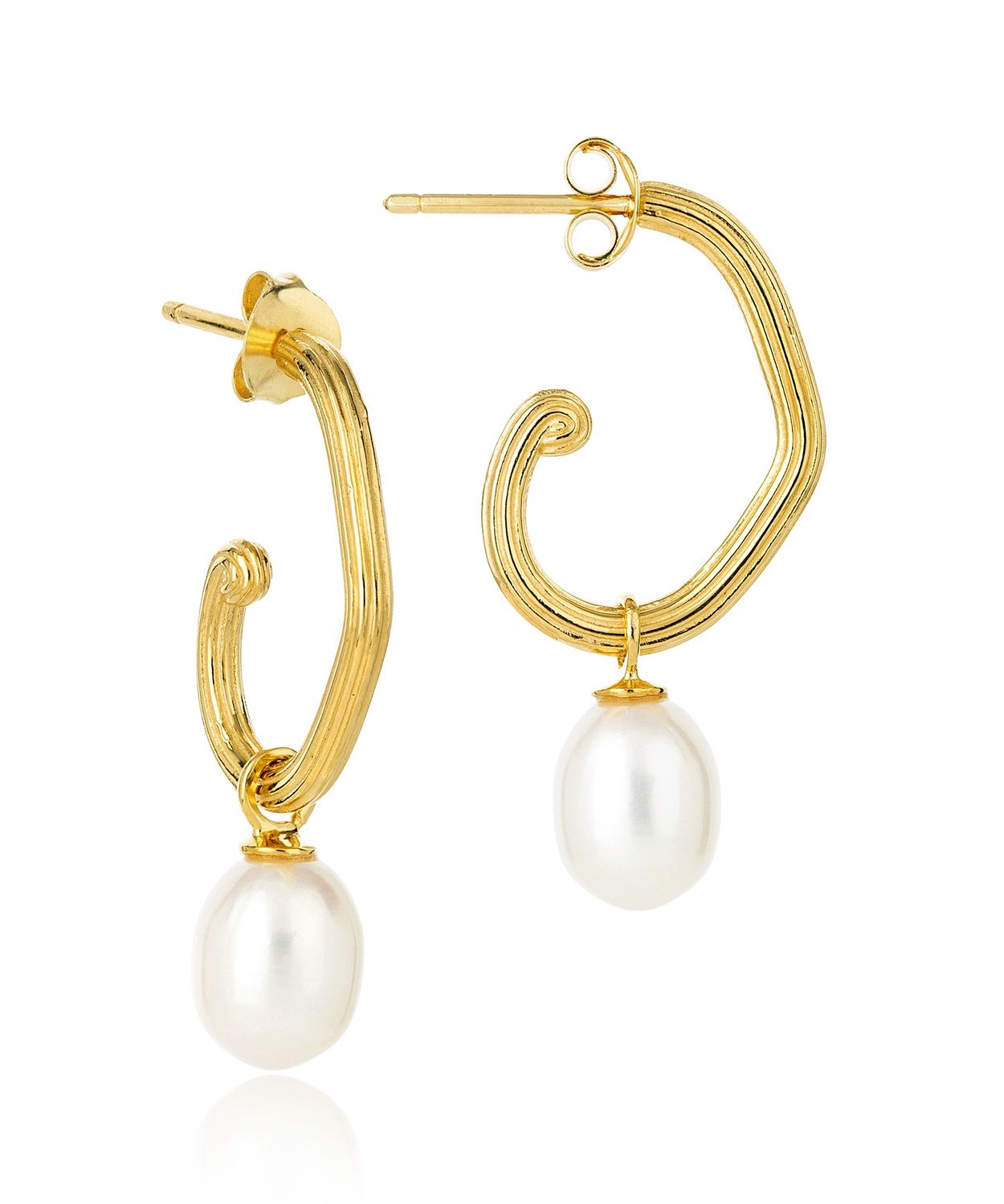 Silver Gold Plated Unita Organic Pearl Hoop Earrings