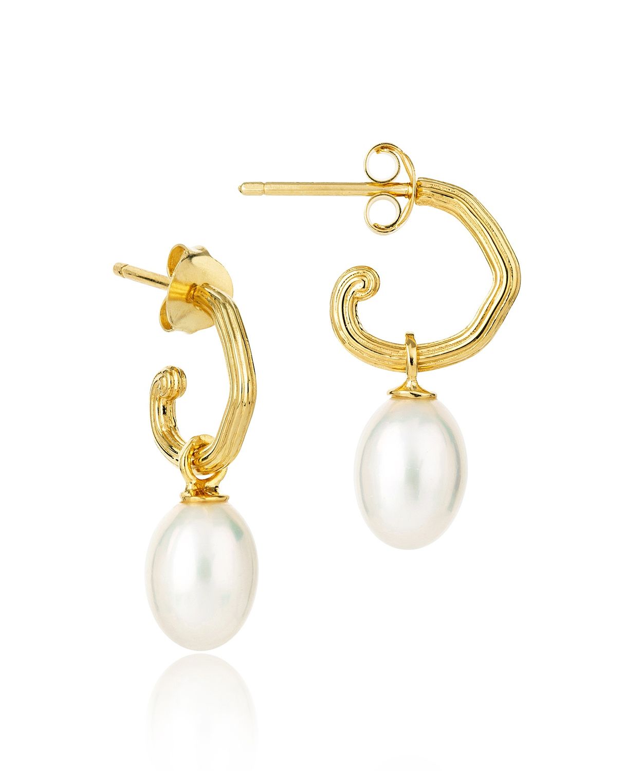 Silver Gold Plated Exclusive Connect Pearl Hoop Earring
