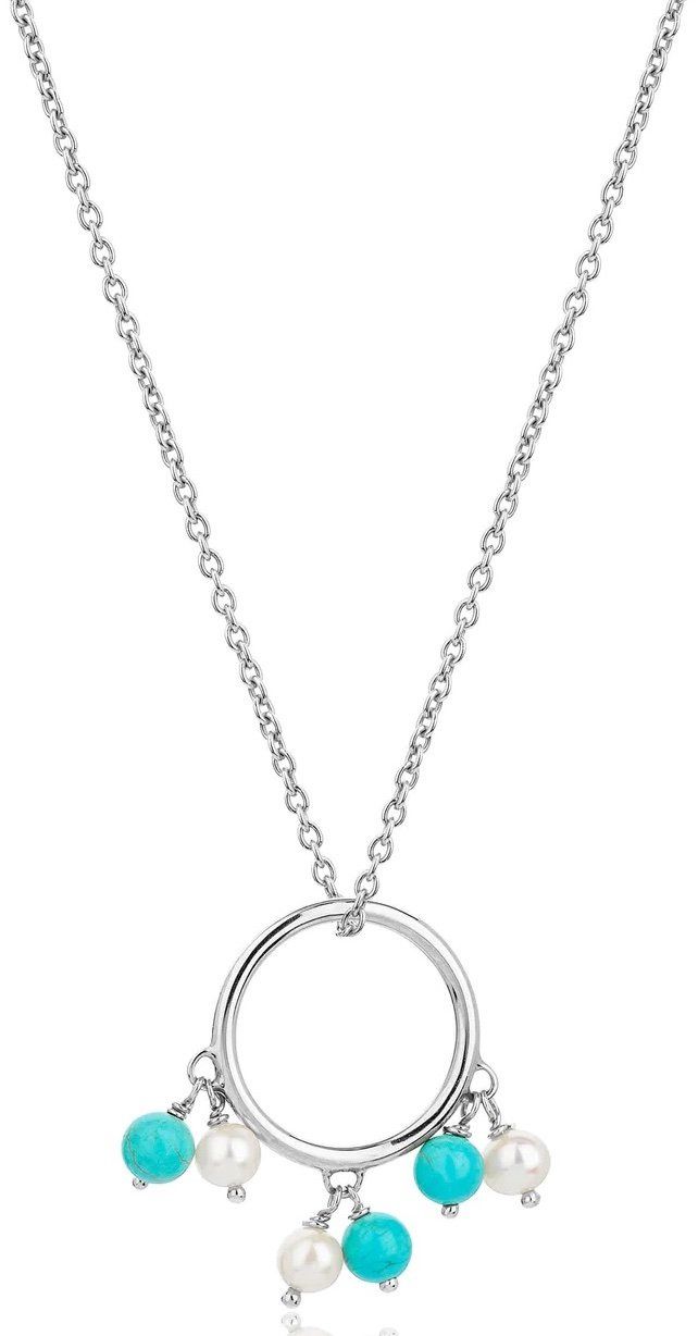 Sterling Silver Hoopla Pearl And Turquoise Necklace