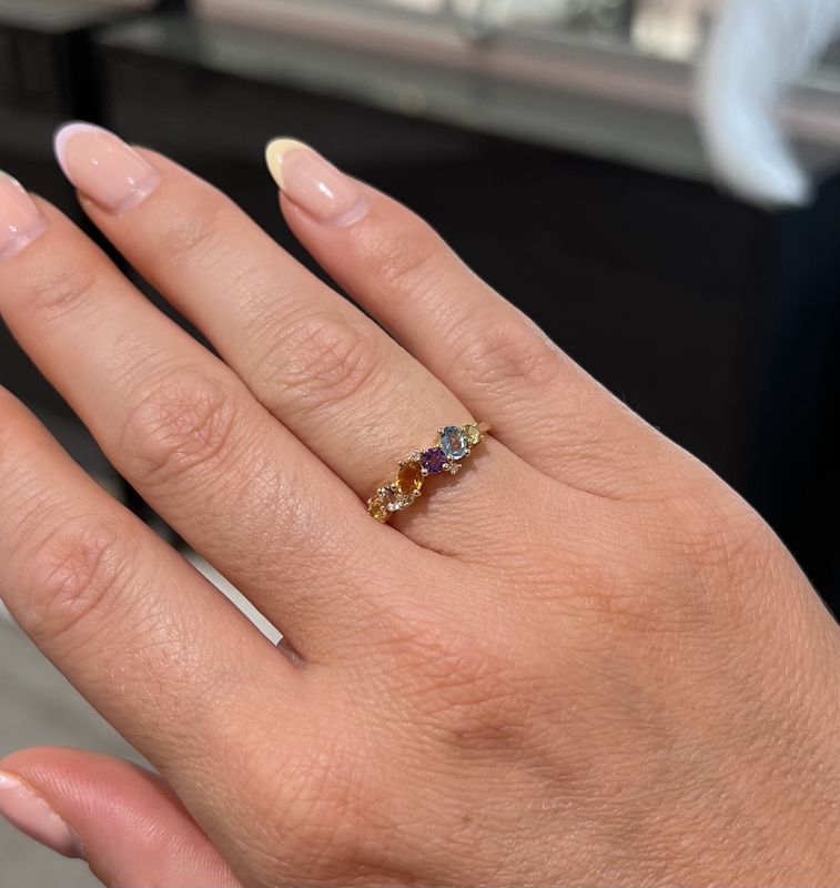 9ct Yellow Gold Multi Gemstone &amp; Diamond Scatter Ring