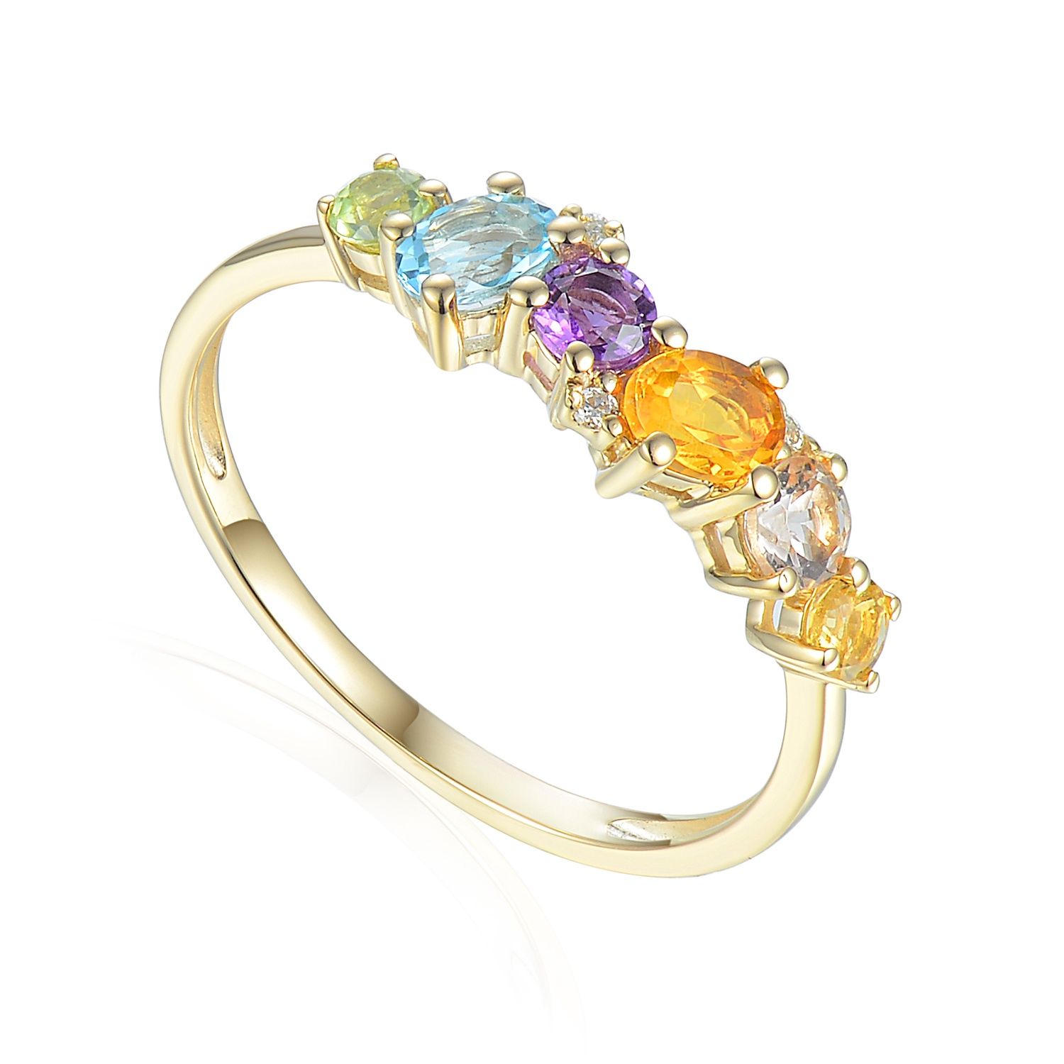 9ct Yellow Gold Multi Gemstone &amp; Diamond Scatter Ring