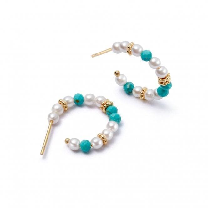 Silver Gold plated Pearl Turquoise Midi Hoop Earrings