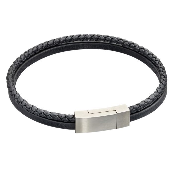 Reborn Black Leather Two-Row Bracelet, Length: 21cm