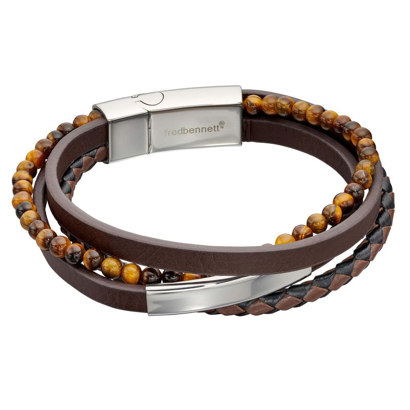 Brown Leather and Tiger&#39;s Eye Bracelet