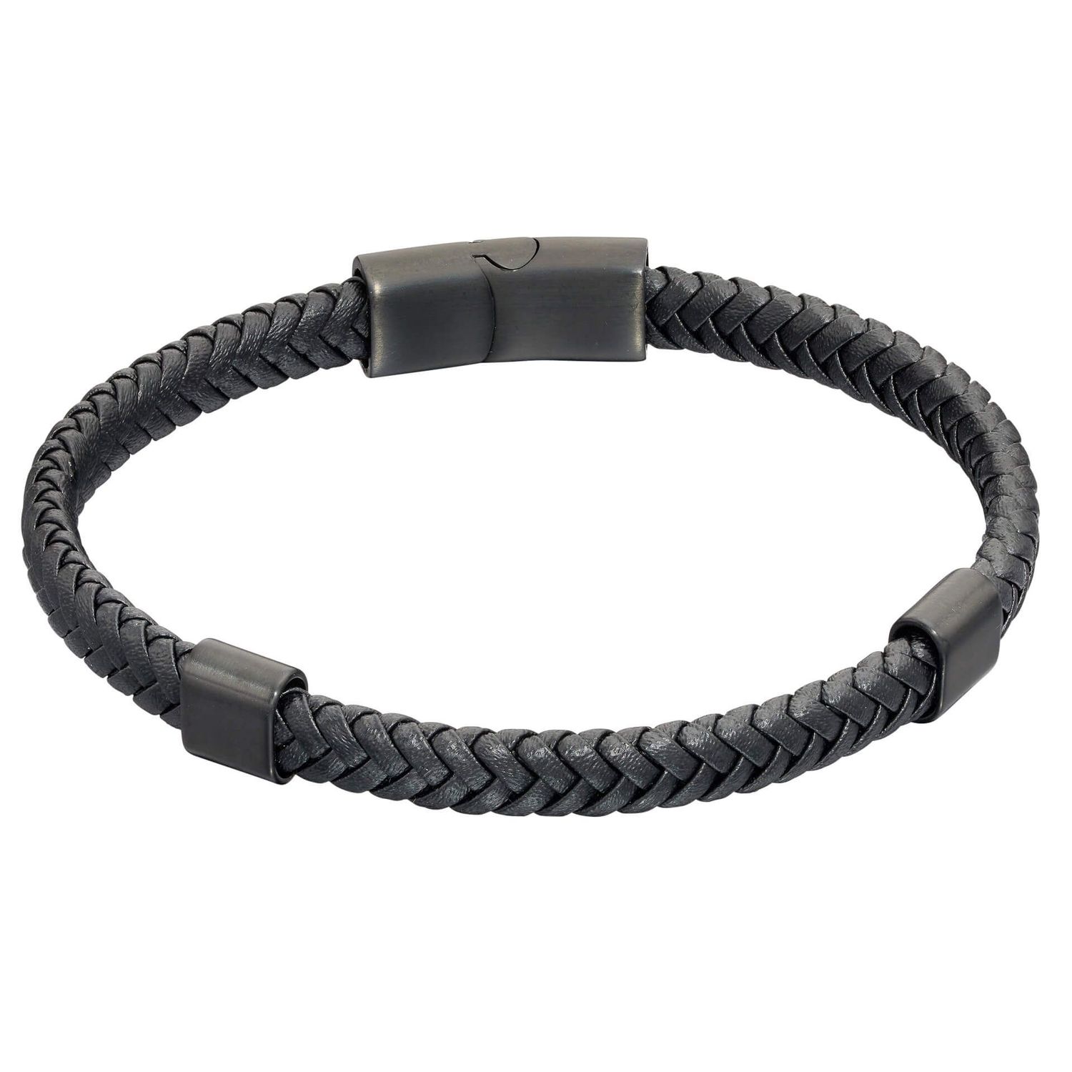 Plaited Black Leather Men&#39;s Bracelet