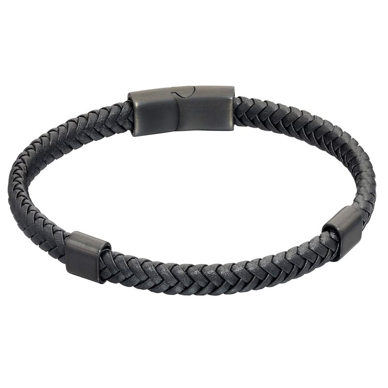 Plaited Black Leather Men&#39;s Bracelet
