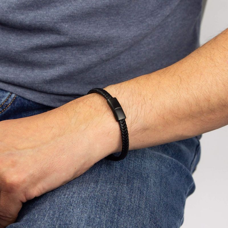 Plaited Black Leather Men's Bracelet
