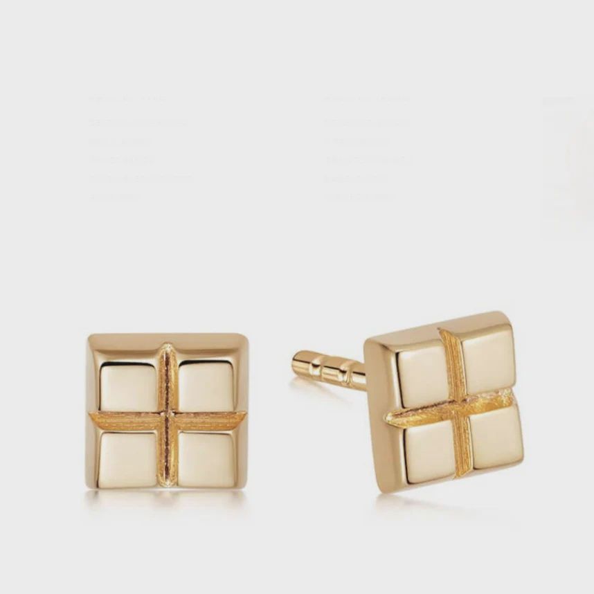 Silver Gold Plated Cube Stud Earrings