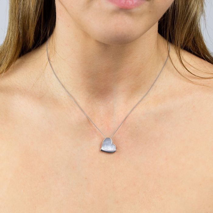 Silver Mother of Pearl Heart Pendant Necklace