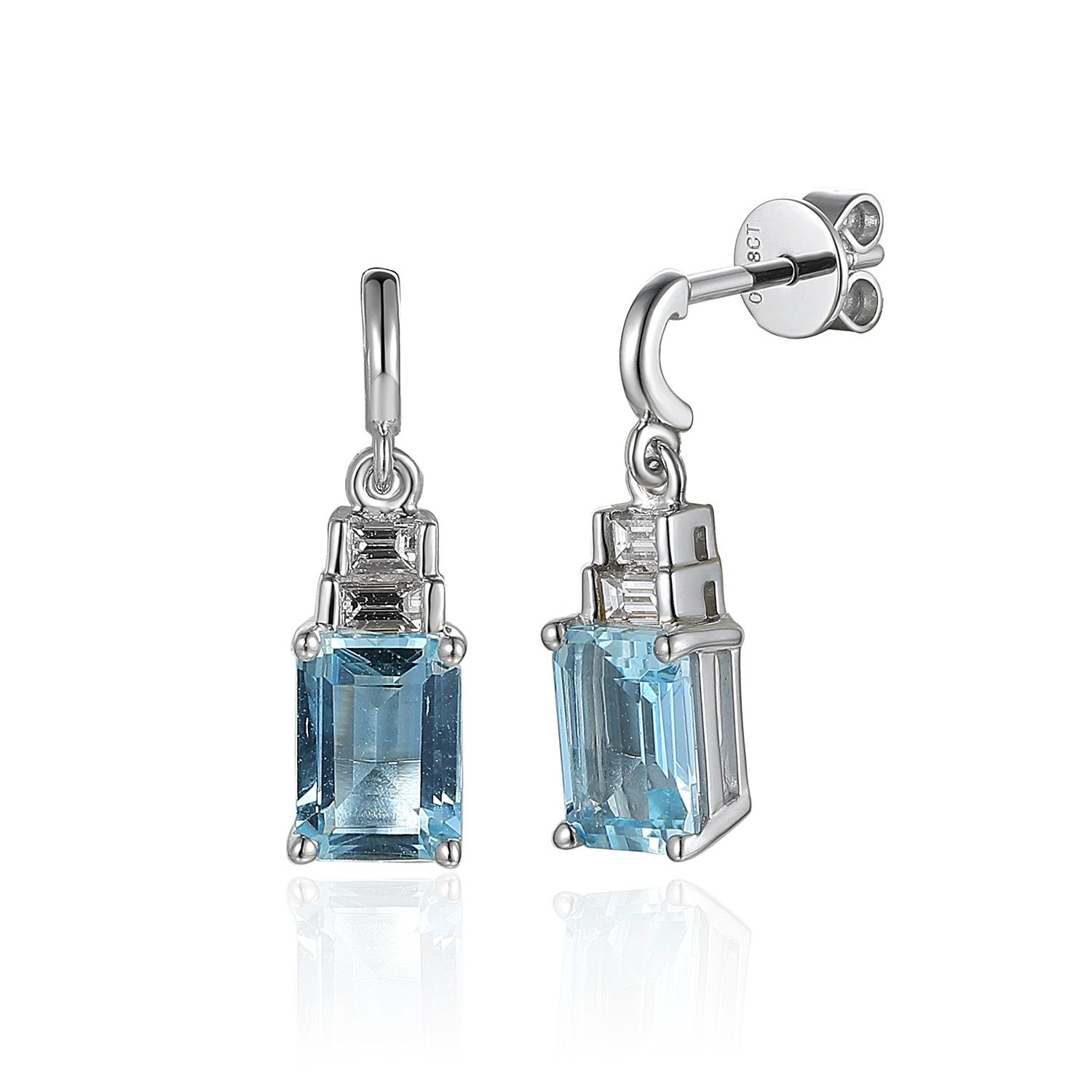 18ct White Gold Aquamarine &amp; Diamond Drop Earrings