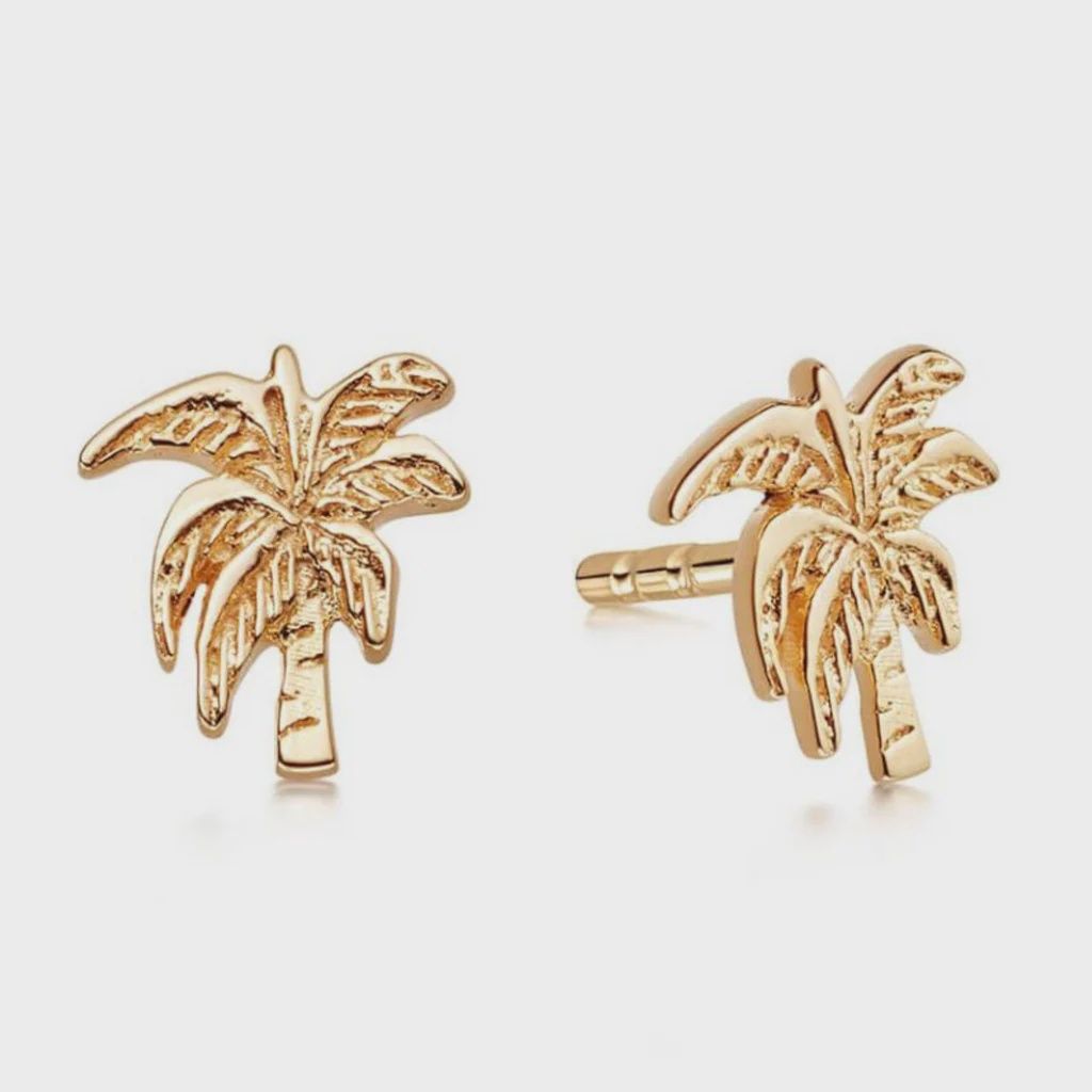 Palm Tree Stud Earrings 18ct Gold-Plated