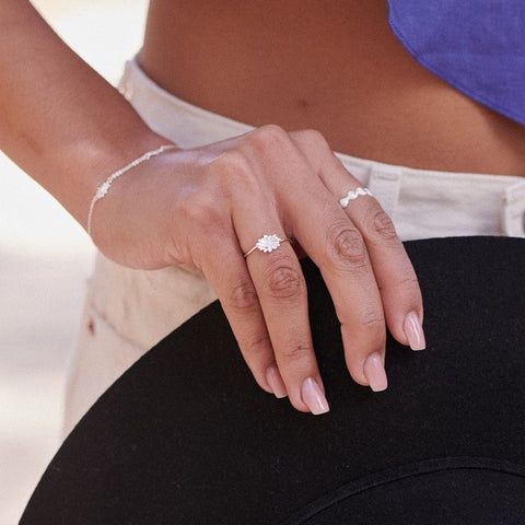 Daisy Pearl Ring, Metal: Sterling Silver, Ring Size: L