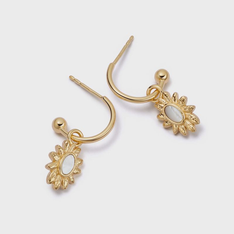 Silver Gold Plated Mother Of Pearl Sunshine Daisy Drop Earrings Silver Gold Plated Mother Of Pearl Sunshine Daisy Drop Earrings