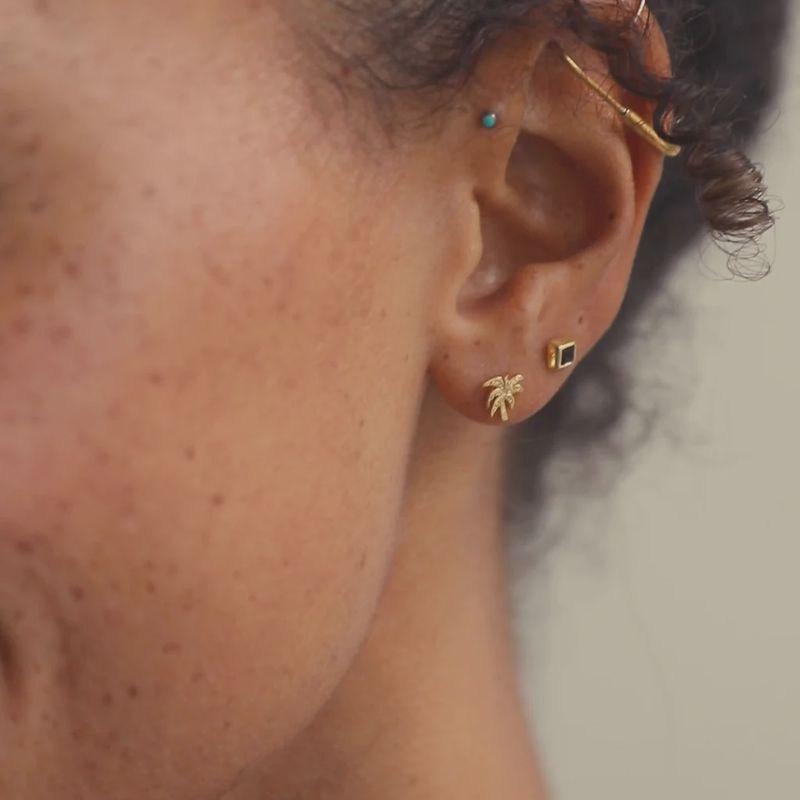 Palm Tree Stud Earrings 18ct Gold-Plated