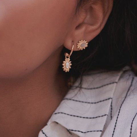 Silver Gold Plated Mother Of Pearl Sunshine Daisy Drop Earrings