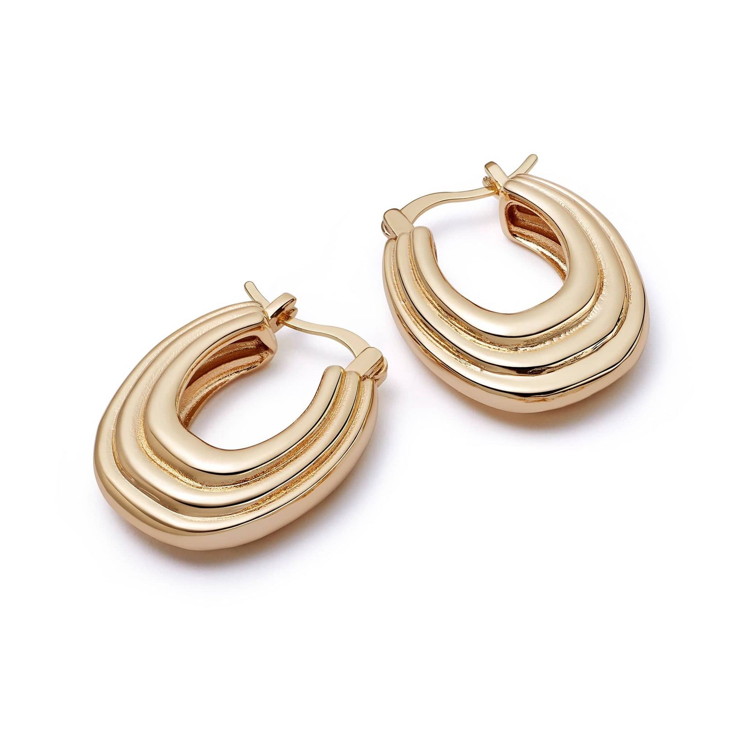 Recycled Brass Gold Plated Polly Sayer Gradient Ridged Hoop Earrings