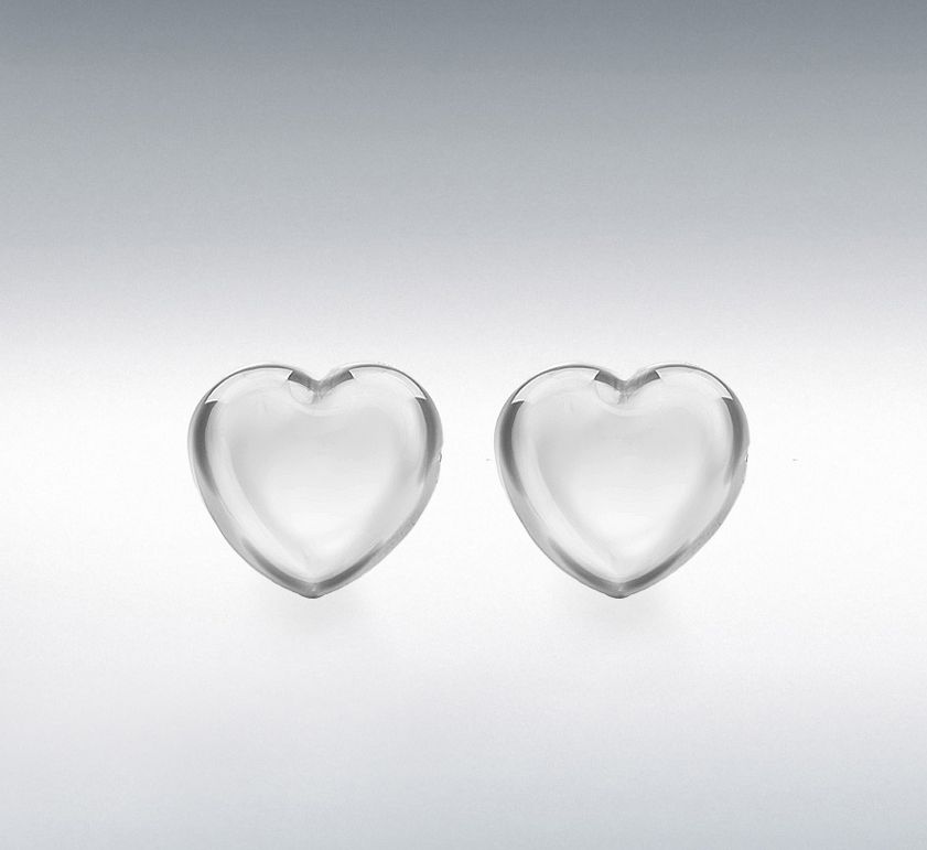 Rhodium-Plated Silver Heart Stud Earrings