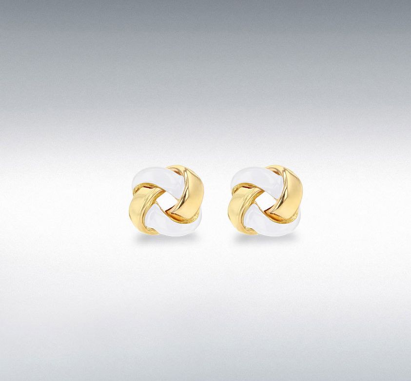Enamel/Gold-Plate Knot Stud Earrings