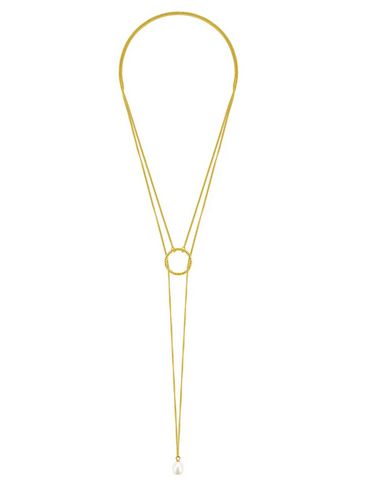 Silver Gold Plated Cirque Lariat White Pearl Necklace