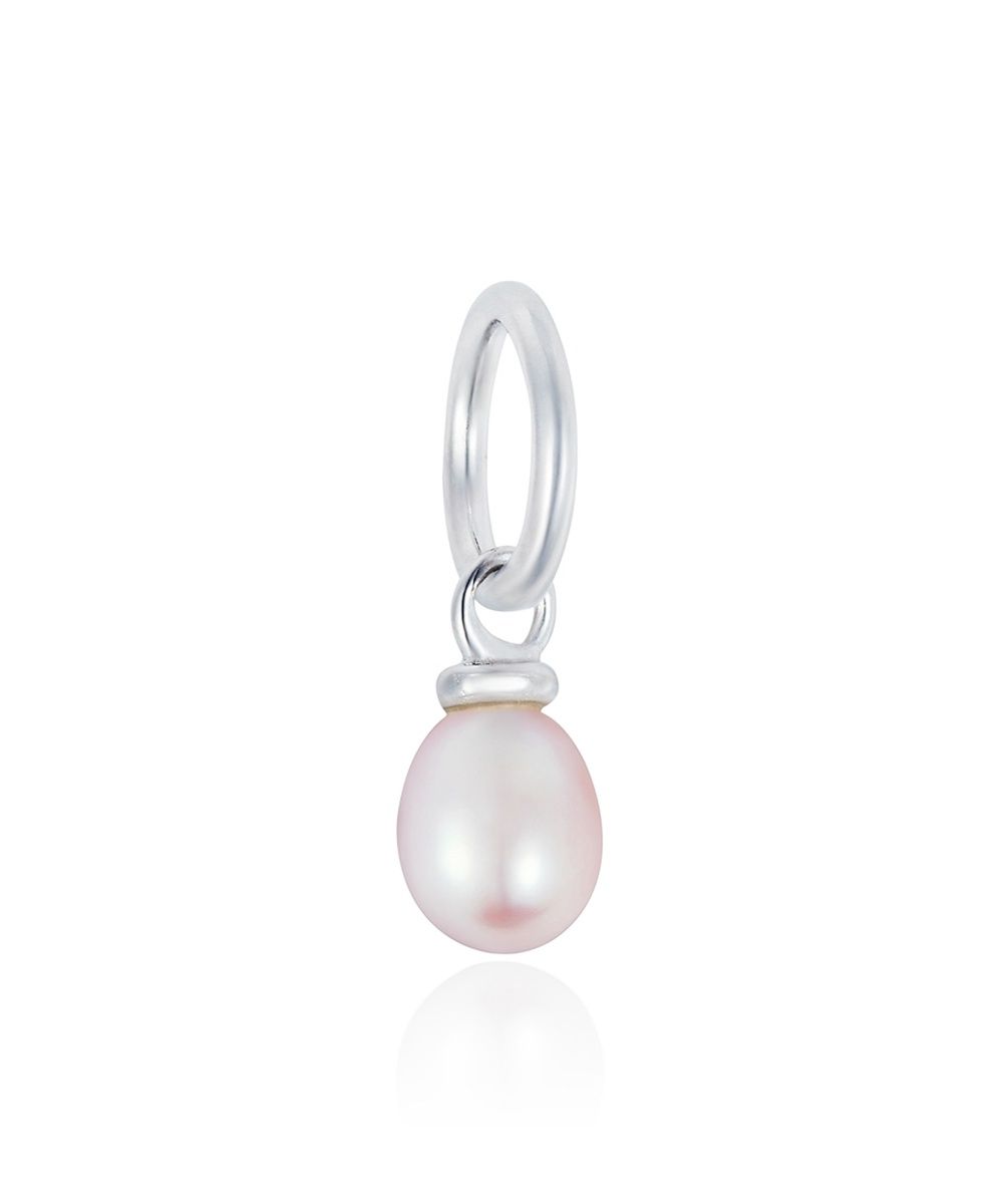 Sterling Silver Single Pearl Drop Charm, Colour: Pink