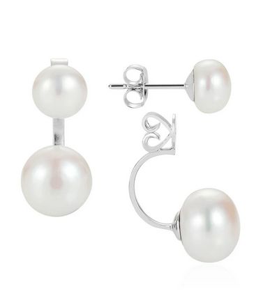 Sterling Silver Duo Pearl Earrings, Colour: White