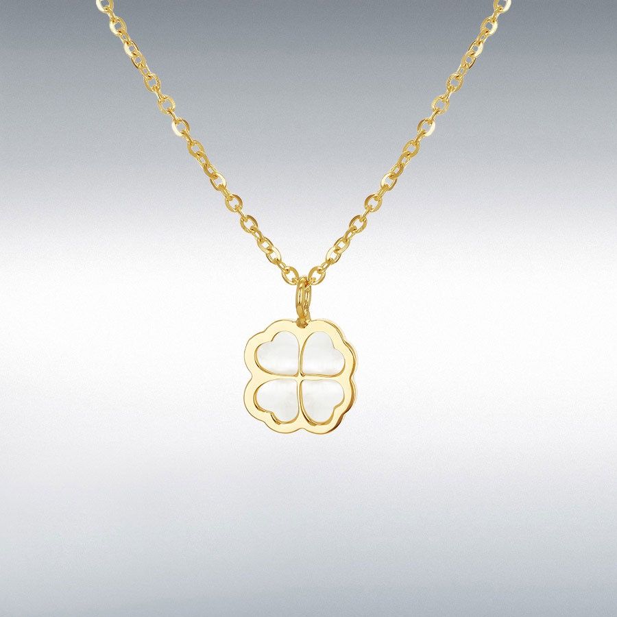9ct Yellow Gold White Mother Of Pearl Clover Petal