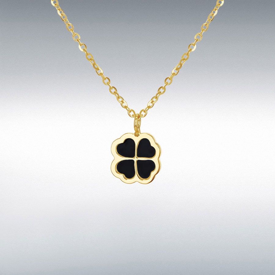 9ct Yellow Gold Black Onyx Clover Petal Necklace