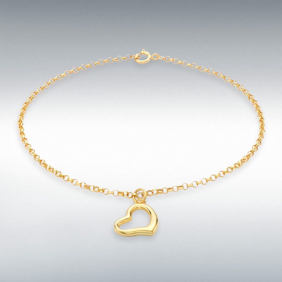 9ct Yellow Gold Heart Charm Belcher Bracelet