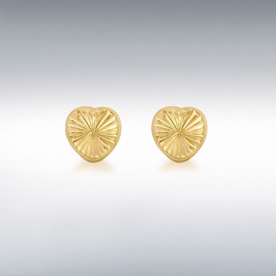 9ct Yellow Gold Diamond Cut Heart Stud Earrings