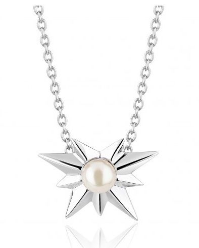 Sterling Silver Sunburst Star Pearl Set Necklace
