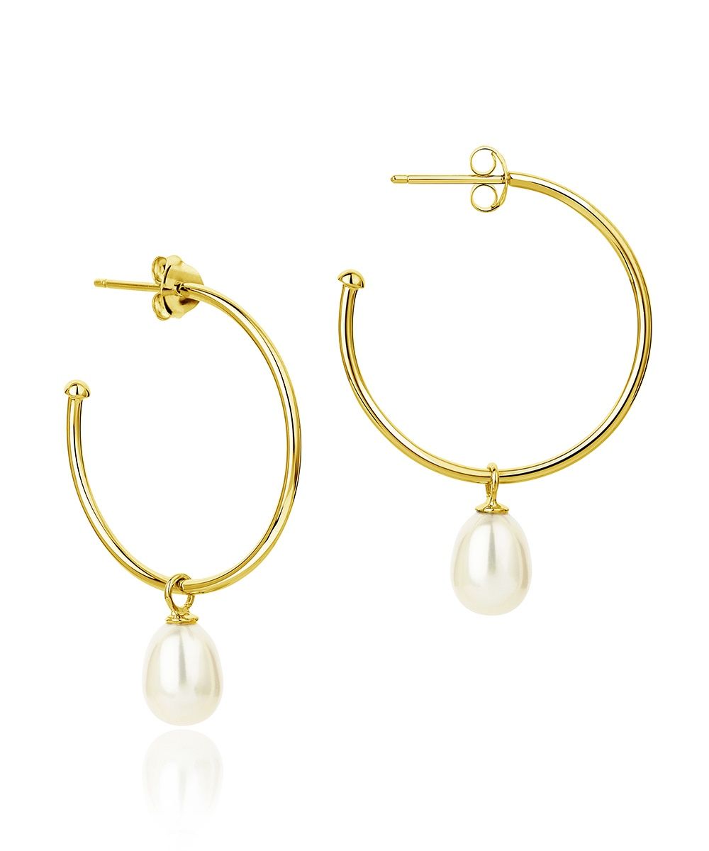 Silver Gold Plated Favourite Hoop Pearl Drop Earrings
