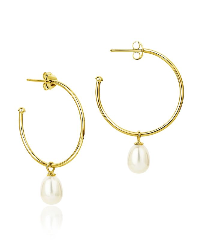 Silver Gold Plated Favourite Hoop Pearl Drop Earrings