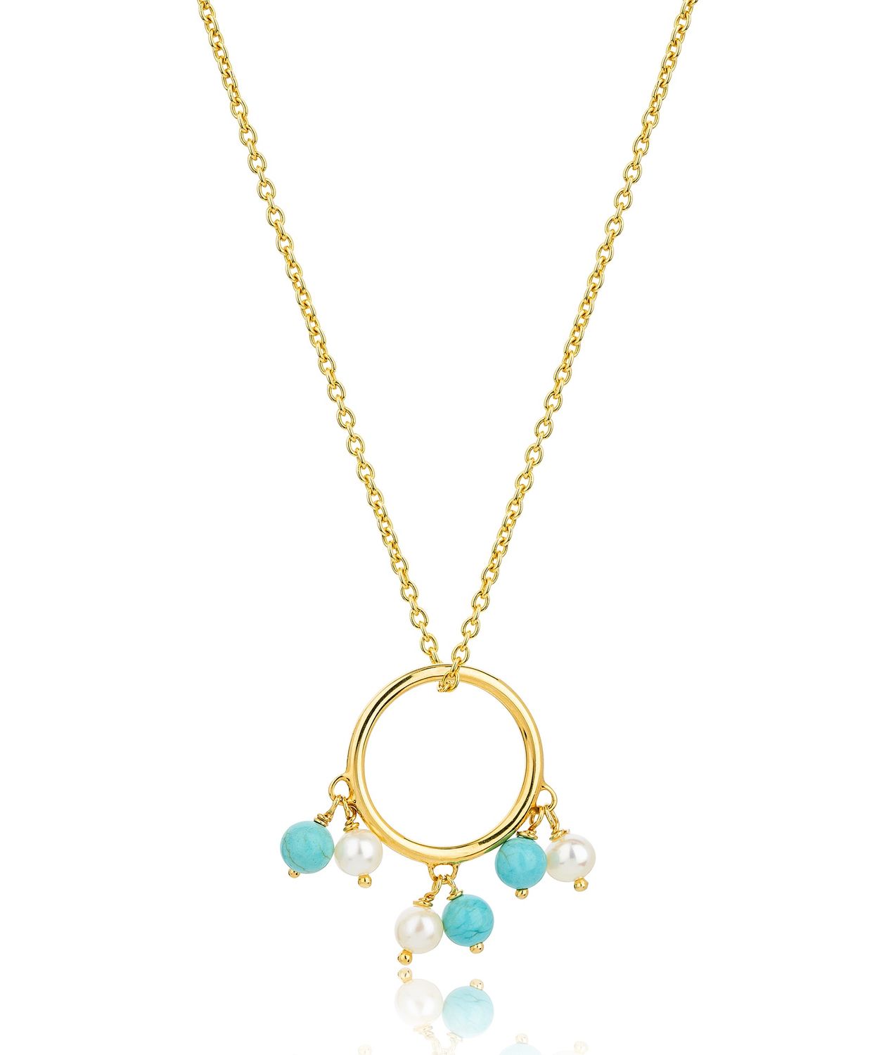 Silver Gold Plated Hoopla Pearl And Turquoise Pearl Necklace