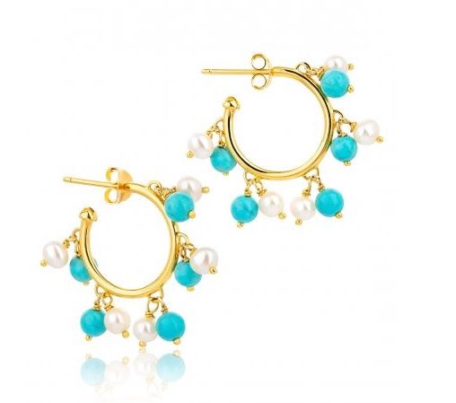 Silver Gold Plated Turquoise Bubble Hoop Earrings