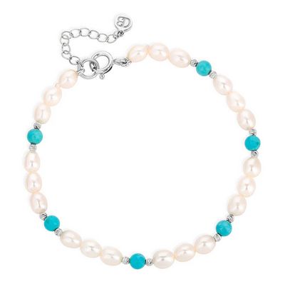 Sterling Silver Turquoise And Pearl Eternity Bracelet