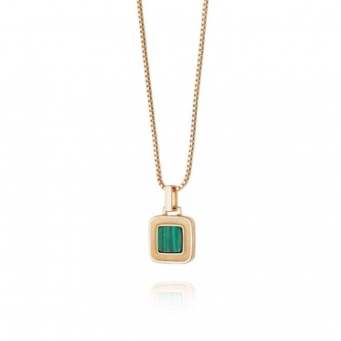 Silver Gold Plated Malachite Palm Square Necklace