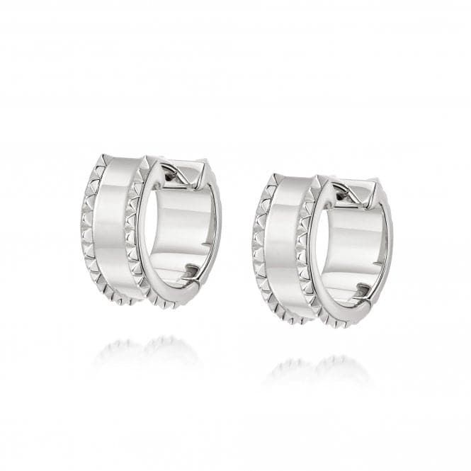 Sterling Silver Chunky Studded Huggie Hoop Earrings