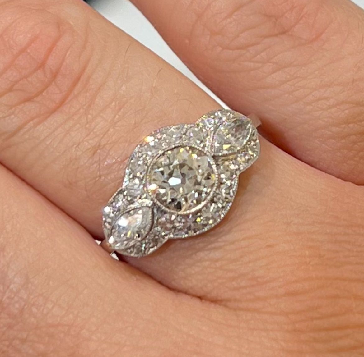 Pre-Owned Platinum Vintage Three Stone Diamond Cluster Ring
