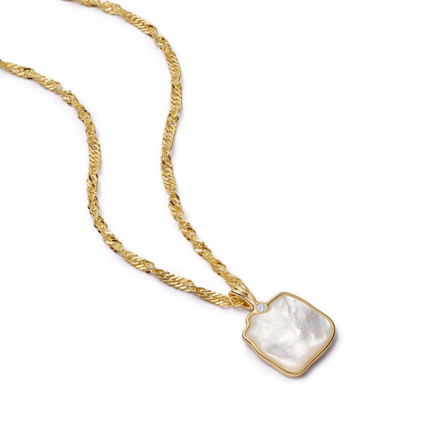 Silver Gold Plated Organic Mother Of Pearl Square Necklace