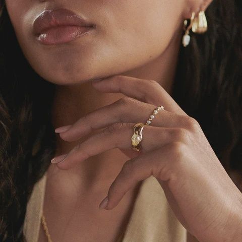 Silver Gold Plated Organic Chunky Band Ring, Ring Size: M
