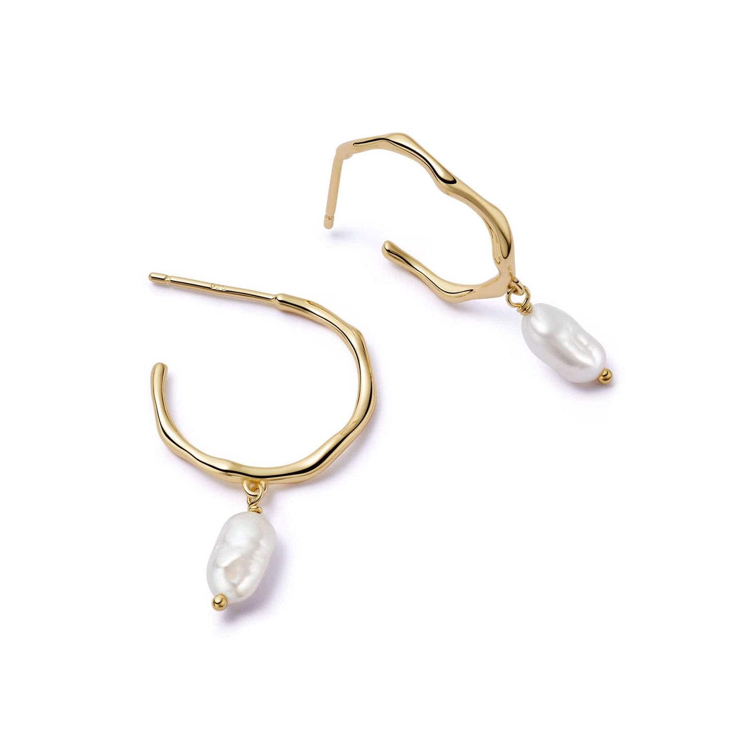 Silver Gold Plated Organic Hoop Pearl Drop Earrings