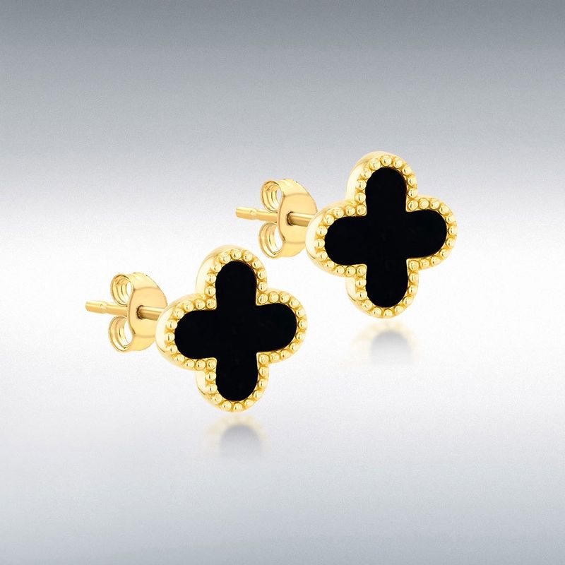 9ct Yellow Gold Beaded Clover Petal Stud Earrings