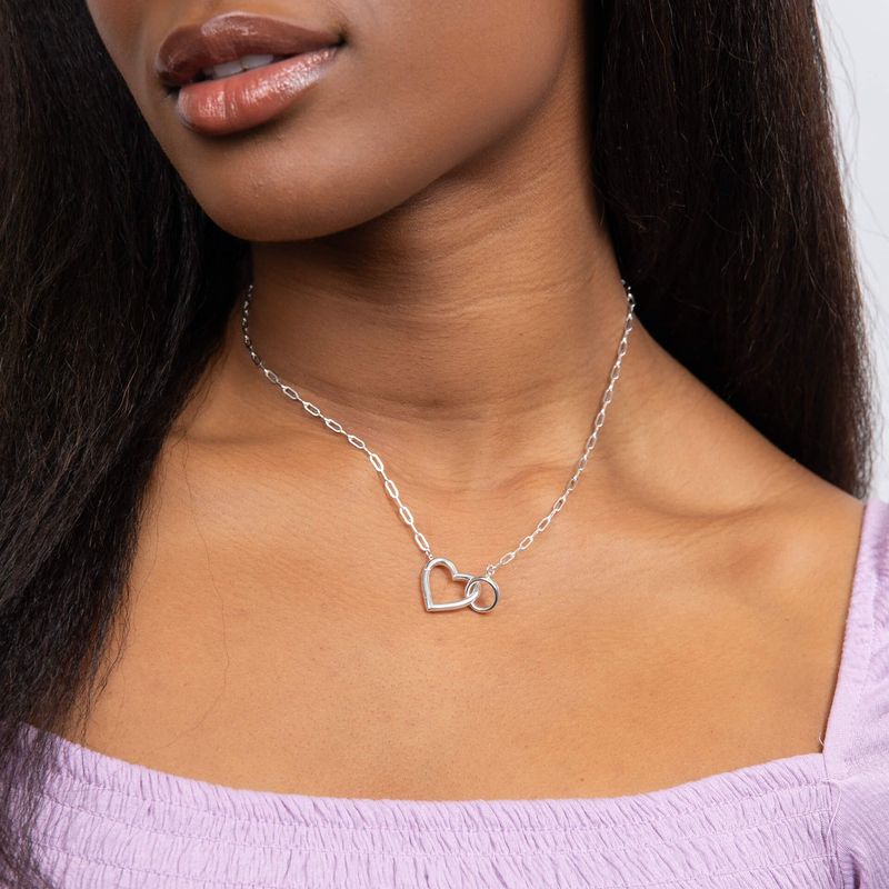 Silver Heart Connection Chain Necklace